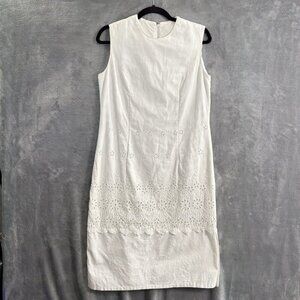 Vtg DON SOPHISTICATES Women Dress Sz M White Eyelet Sleeveless Summer 33-6